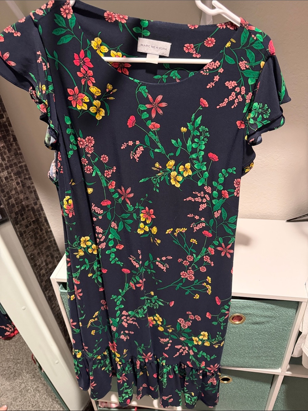 Marc New York Navy Floral Ruffle-Hem Midi Dress